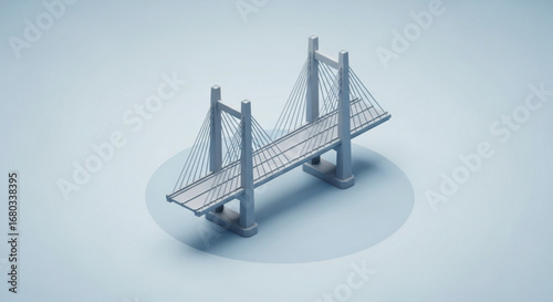 Isometric bridge design illustration for architecture and engineering projects with suspension cables and towers