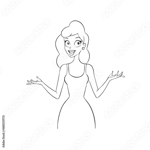 Beautiful Woman Black and White Vector Image Illustration Fashion Girl Portrait Line Art Drawing