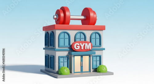Gym fitness center building with dumbbell weight for workout and exercise training illustration