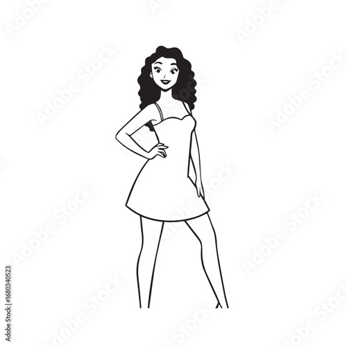 Beautiful Woman Black and White Vector Image Illustration Fashion Girl Portrait Line Art Drawing