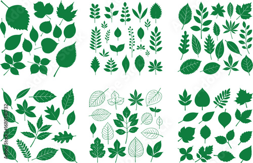 Leaf silhouette vector collection, diverse leaf shapes, nature elements. Ideal for eco-friendly