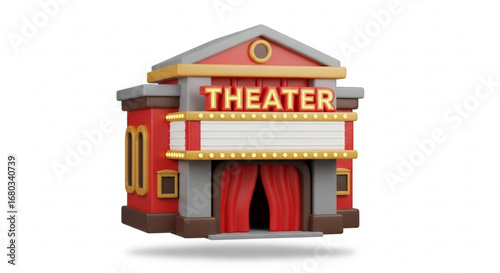 Theater building illustration for performing arts playhouse and cinema entertainment venue concept design scene