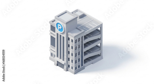 Isometric parking garage building vector illustration for city infrastructure and transportation design