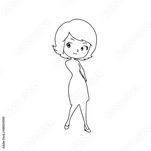 Beautiful Woman Black and White Vector Image Illustration Fashion Girl Portrait Line Art Drawing