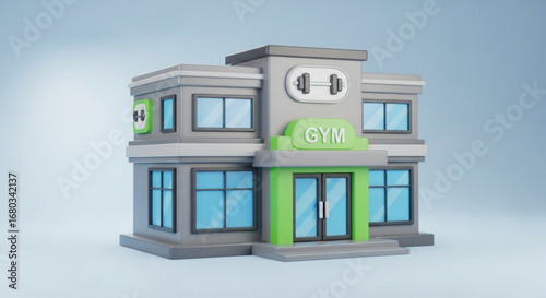Gym fitness center workout building exercise training health club sport recreation weightlifting facility cartoon