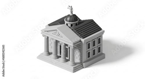 Explore the architectural design of a courthouse building with justice statue for legal and government themes
