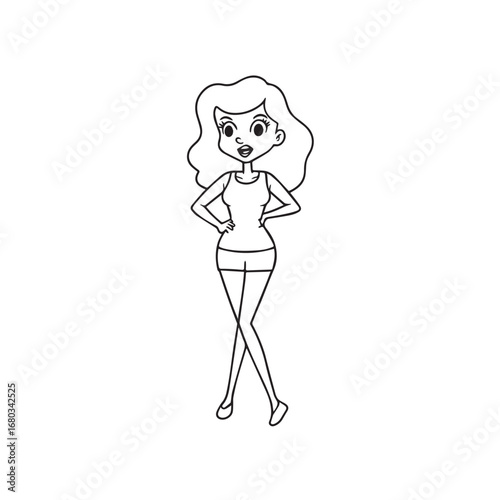 Beautiful Woman Black and White Vector Image Illustration Fashion Girl Portrait Line Art Drawing