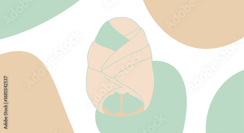 Abstract Illustration of Newborn Enveloped in Swaddling Clothes with Pastel Background