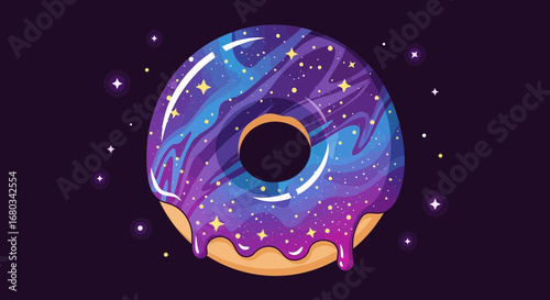 Abstract Cosmic Donut with Celestial Icing Displaying Stars, Swirls, and Drips