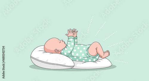 Adorable Infant Resting On Pillows Reaching For Joyful Moments And Playfulness