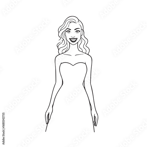 Beautiful Woman Black and White Vector Image Illustration Fashion Girl Portrait Line Art Drawing