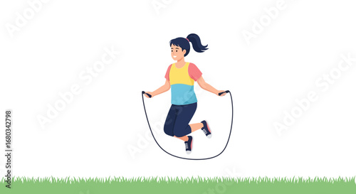 Active Girl Jumping Rope in a Garden, Achieving Fitness Goals through Exercise