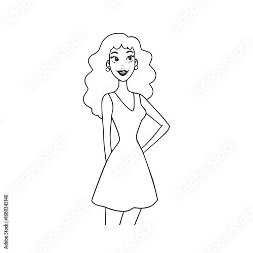 Beautiful Woman Black and White Vector Image Illustration Fashion Girl Portrait Line Art Drawing