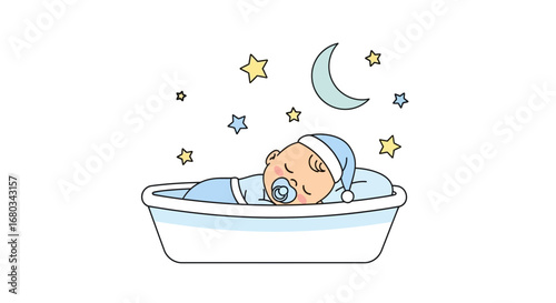 Adorable Animated Newborn Sleeping Comfortably Under Moon And Star Embellishments