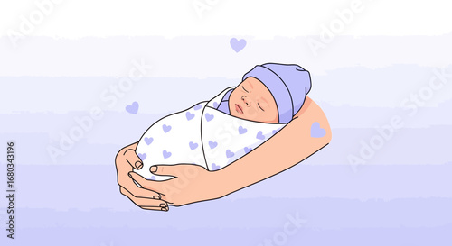 Adorable Newborn Baby in a Gentle Embrace, Symbolizing Love And Sweet Dreams