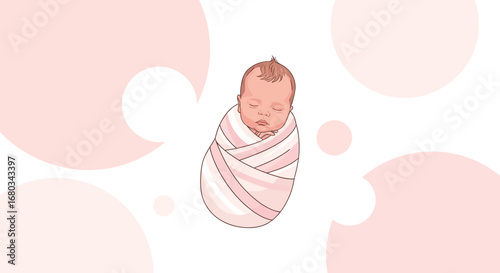 Adorable Newborn Baby Wrapped Peacefully in Soft Pastel Swaddling Clothes