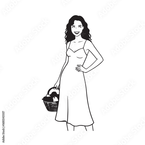 Beautiful Woman Black and White Vector Image Illustration Fashion Girl Portrait Line Art Drawing