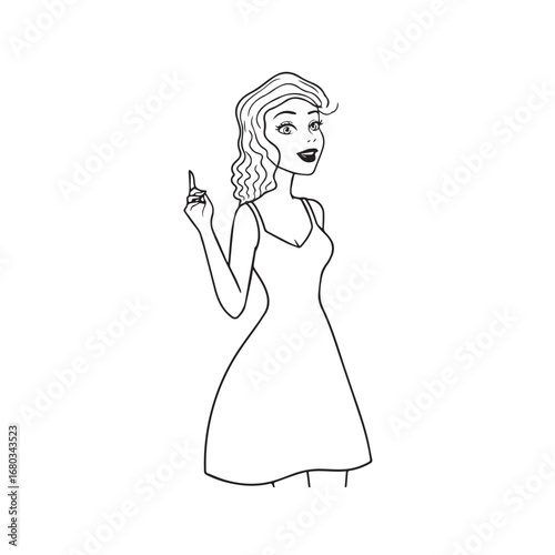 Beautiful Woman Black and White Vector Image Illustration Fashion Girl Portrait Line Art Drawing