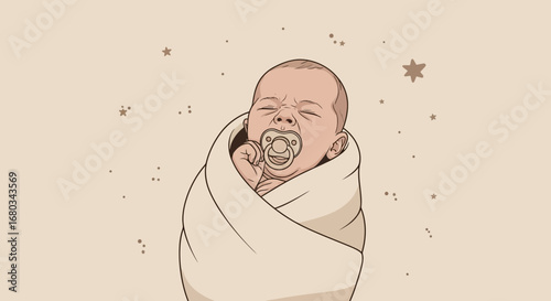 Adorable Newborn Wrapped Comfortably in a Blanket with a Soothing Pacifier