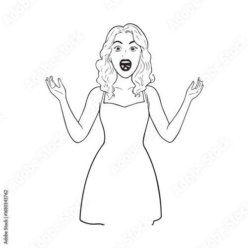 Beautiful Woman Black and White Vector Image Illustration Fashion Girl Portrait Line Art Drawing