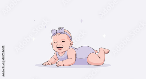 Adorable Baby Girl Laughs While Crawling: A Delightful Illustration Displaying Joyful Innocence