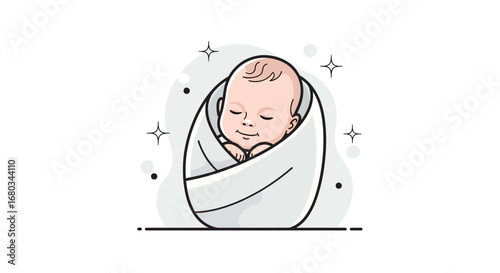 Adorable Swaddled Infant Sleeping Peacefully in a Gentle, Minimalist Illustration Style