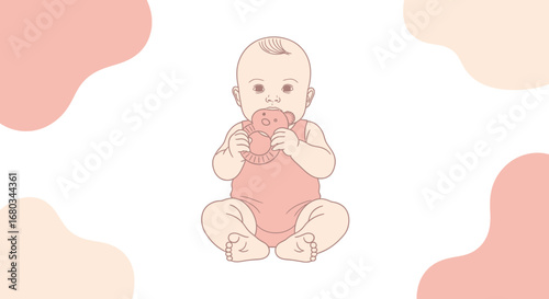 Adorable Vector Illustration of Baby Playing With a Teething Ring and Abstract Shapes