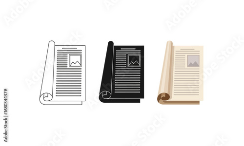 Collection of journal and newspaper icons isolated on white background