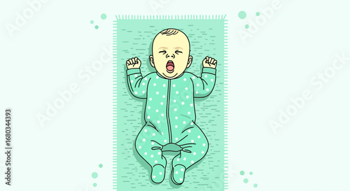 Adorable Yawning Baby, Restful Sleep, Cute Child Dressed Delightfully on A Gentle Blanket