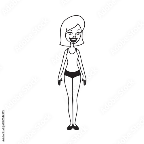 Beautiful Woman Black and White Vector Image Illustration Fashion Girl Portrait Line Art Drawing