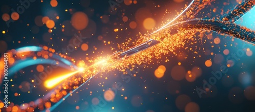 Abstract glowing energy lines with particles