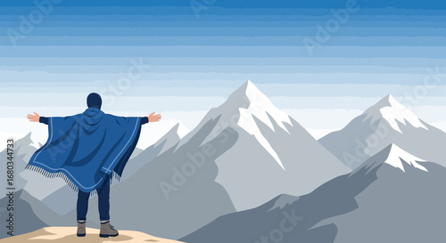 Adventure Amidst Majestic Peaks With Open Arms And Mountainous Scenery On The Horizon