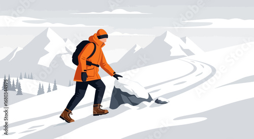 Adventure in the Snow: A Person Hiking Amongst the Mountains in the Winter