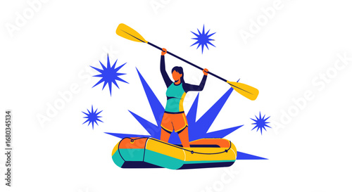 Adventure Rhapsody: A Boating Expedition Under A Vibrant Sky with a Female Paddler