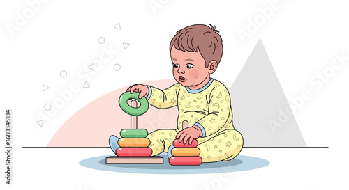Adorable Baby Playing with a Colorful Stacking Toy, Enjoying Early Childhood Fun