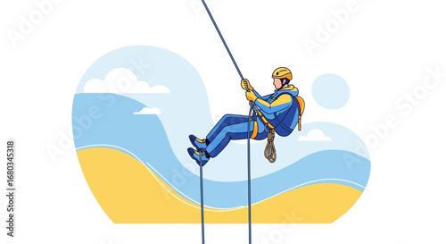 Adventure Seeker Descending, Engaging in a Thrilling Action Sport, Climbing Down