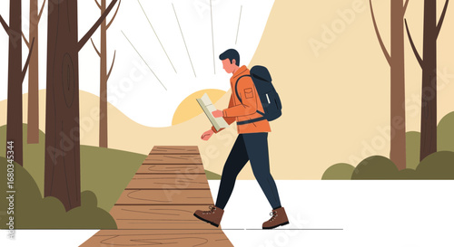 Adventure Seeker Exploring The Wilderness And Mapping The Natural Landscape Environment