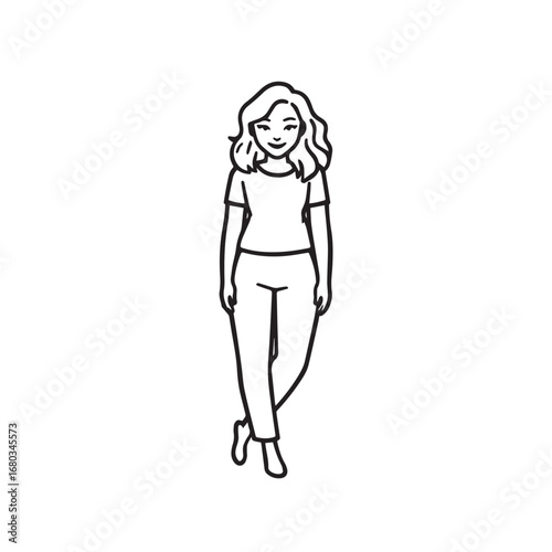 Beautiful Woman Black and White Vector Image Illustration Fashion Girl Portrait Line Art Drawing