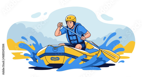Adventure Seeker Whitewater Rafting Through Scenic Rapids and Turbulent Water