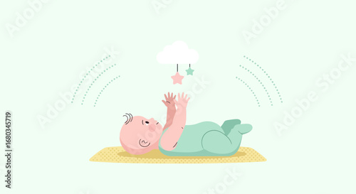 Adorable Baby Reaching for a Mobile, Creating a Playful and Joyful Scene