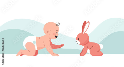 Adorable Baby Reaching for Toy: Playful Moment Illustrating Childhood Development and Happiness