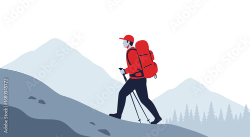 Adventurer Ascending A Mountain Peak, Bold Design, Perfect For Outdoors Concepts and Stories