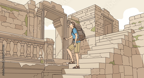 Adventurer Ascending Ancient Ruins: A Journey Through Dilapidated Architectural Marvels