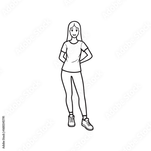 Beautiful Woman Black and White Vector Image Illustration Fashion Girl Portrait Line Art Drawing
