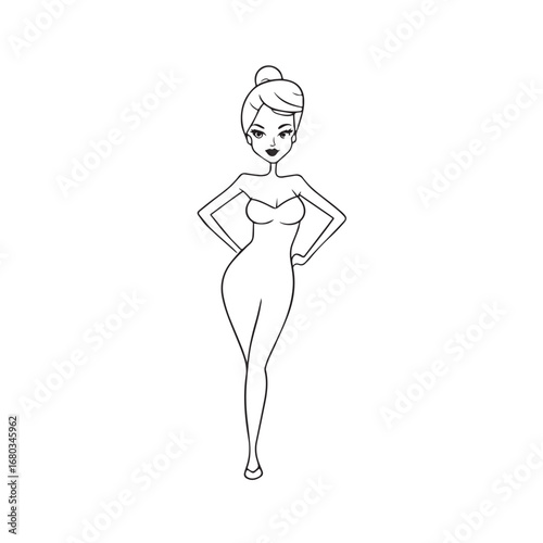 Beautiful Woman Black and White Vector Image Illustration Fashion Girl Portrait Line Art Drawing