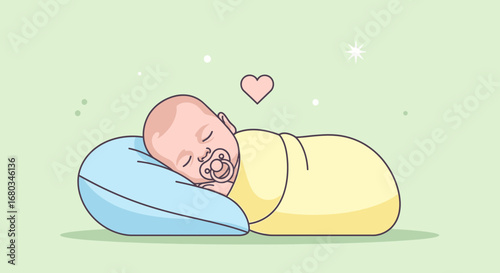 Adorable Baby Sleeping Peacefully on a Pillow with Pacifier and a Heart Symbol above