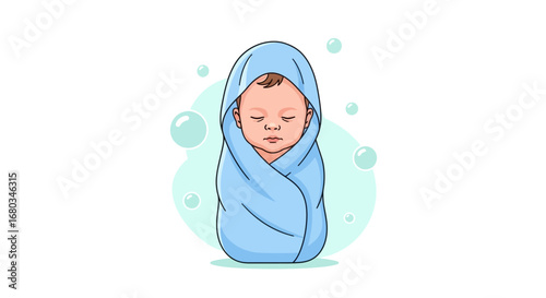 Adorable Baby Swaddled In A Soft Blanket Surrounded By Bubbles And Love