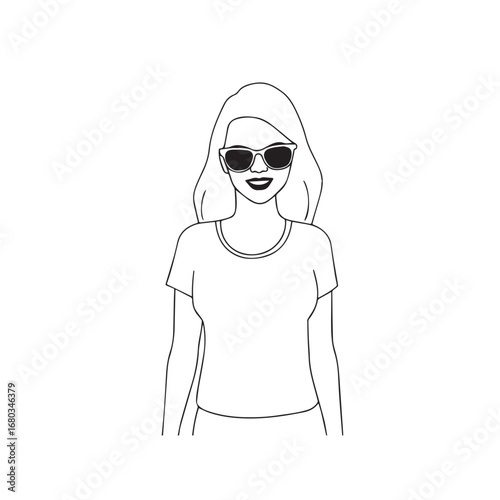 Beautiful Woman Black and White Vector Image Illustration Fashion Girl Portrait Line Art Drawing