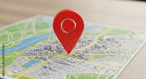 Red location pin on city map for navigation gps travel destination and route planning concept image 3d render