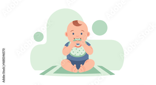 Adorable Baby with Teething Toy: Illustration of a Happy Child During Development
